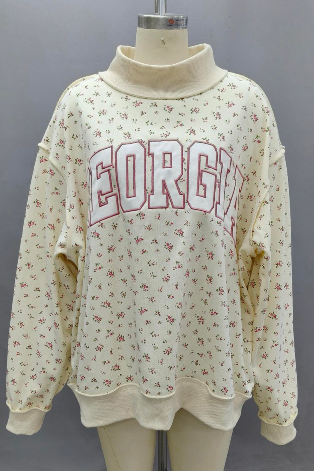 'GEORGIA' EMBROIDERED MOCK NECK FLORAL PRINT SWEATSHIRT, Contents:85%COTTON 15%POLYESTER