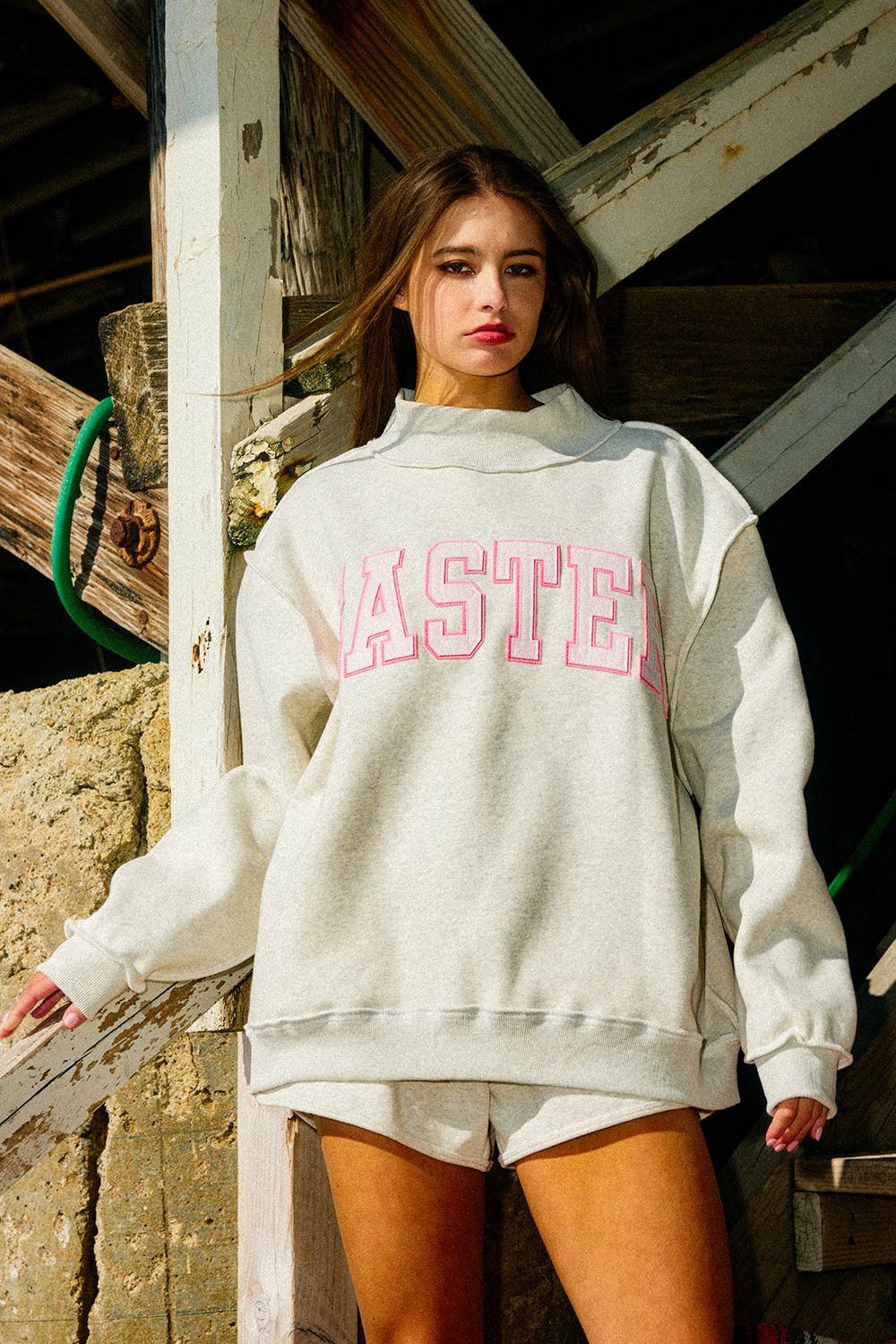 EMBROIDERED MOCK NECK TOP WITH 