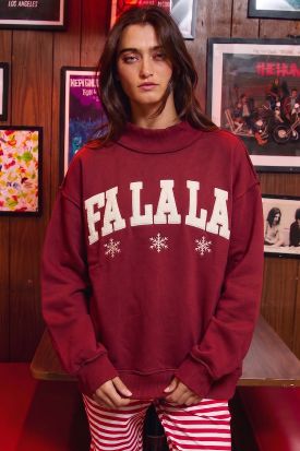 'FALALA' SNOWFLAKE APPLIQUE EMBROIDERY MOCK-NECK SWEATSHIRT, Contents:52%COTTON 48%POLYESTER