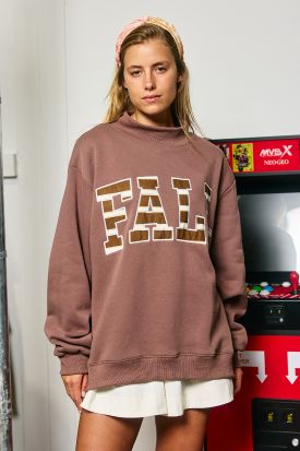 'FALL' PATTERNED APPLIQUE EMBROIDERED MOCK-NECK SWEATSHIRT, Contents:53%COTTON 47%POLYESTER