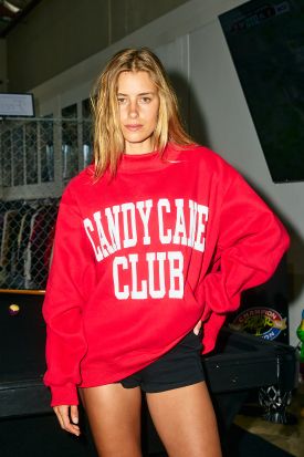 'CANDY CANE CLUB' PUFF-PRINT OVERSIZED MOCK NECK SWEATSHIRT, Contents:52%COTTON 48%POLYESTER