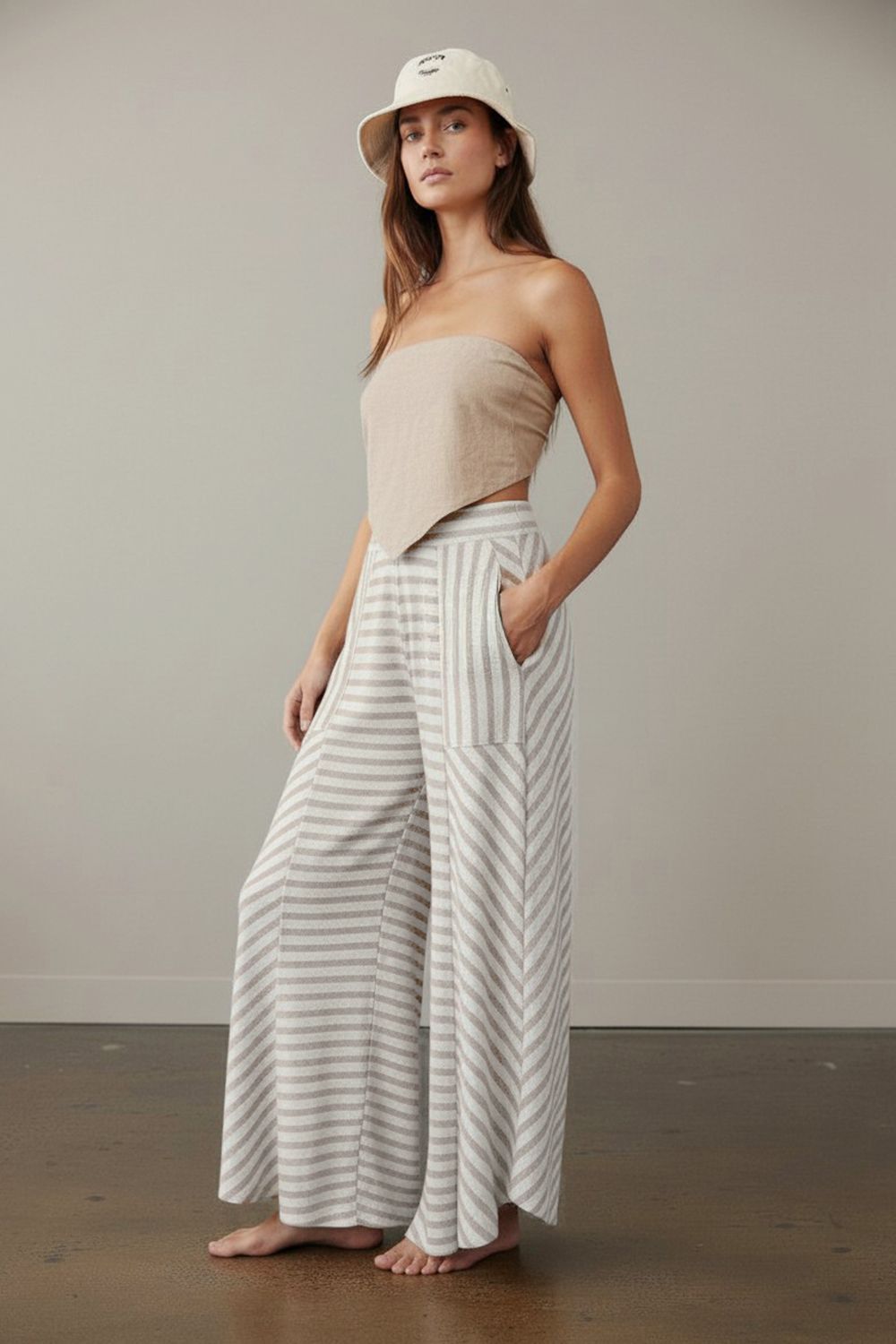 STRIPED WIDE-LEG LOUNGE PANTS, Contents:50%COTTON 43%POLYESTER 7%SPANDEX