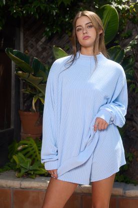 MOCK NECK OVERSIZED SOLID RIBBED SWEATSHIRT, Contents:95P4S
