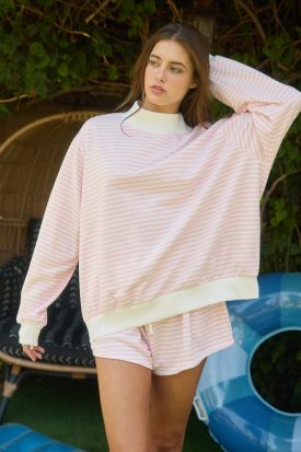 STRIPED OVERSIZED MOCK NECK SWEATSHIRT, Contents:60%COTTON 40%POLYESTER